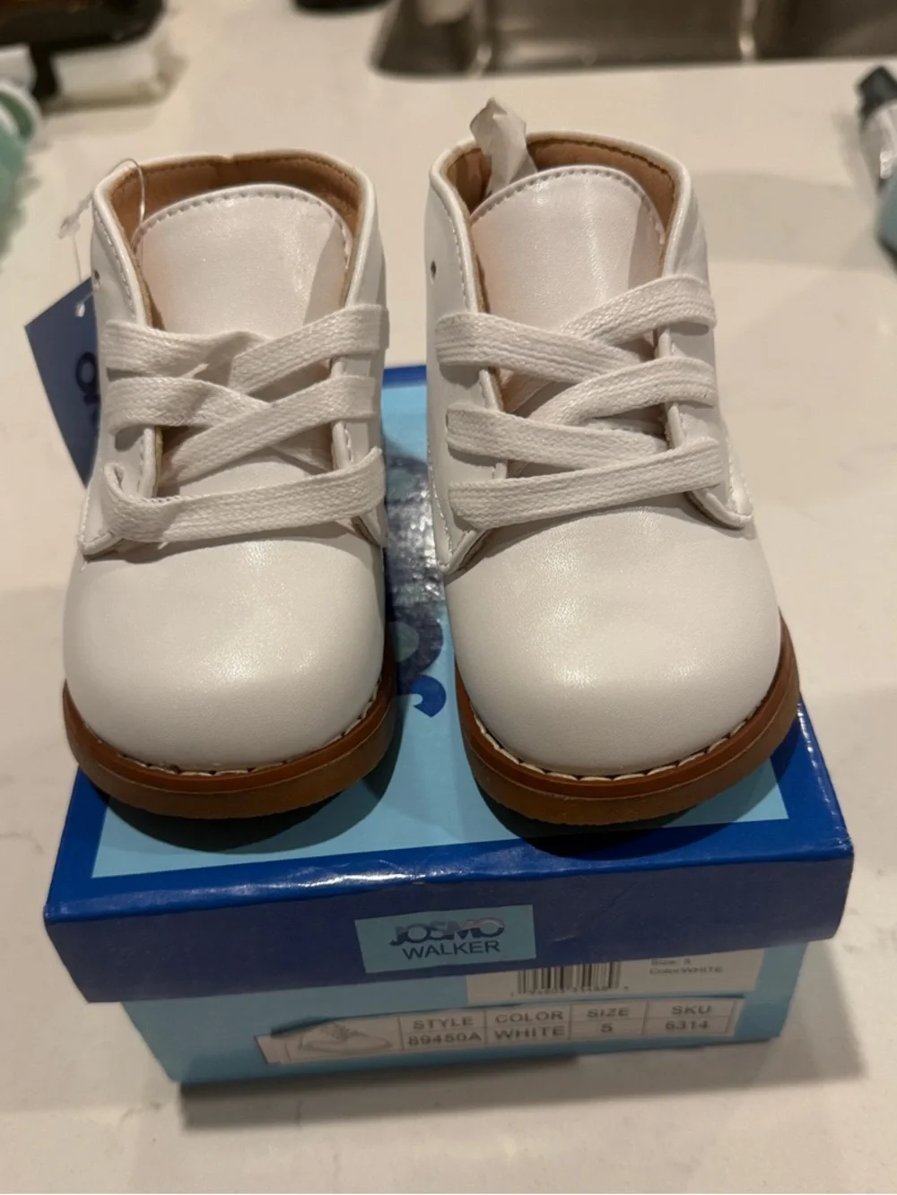 Josmo White Lace-Up Baby Walker Shoes with Brown Sole